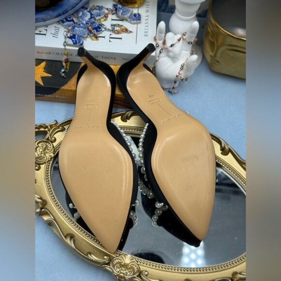 🆕 BLACK SUEDE STUDIO 🧿 NWOB Gigi 80 Pearl Black Satin Mule Sandals, Sz 40 US 9 - Picture 16 of 16